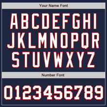 Load image into Gallery viewer, Custom Navy White-Red Bomber Full-Snap Varsity Letterman Jacket