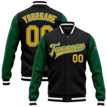 Load image into Gallery viewer, Custom Black Gold-Kelly Green Bomber Full-Snap Varsity Letterman Two Tone Jacket