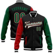 Load image into Gallery viewer, Custom Black Kelly Green-Red Bomber Full-Snap Varsity Letterman Two Tone Jacket