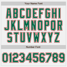 Load image into Gallery viewer, Custom White Red Pinstripe Kelly Green-Red Bomber Full-Snap Varsity Letterman Jacket