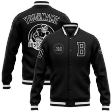 Load image into Gallery viewer, Custom Black Black-White Bomber Full-Snap Varsity Letterman Jacket