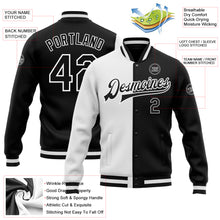 Load image into Gallery viewer, Custom White Black Bomber Full-Snap Varsity Letterman Split Fashion Jacket