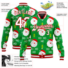 Load image into Gallery viewer, Custom Kelly Green White-Red Christmas 3D Bomber Full-Snap Varsity Letterman Jacket