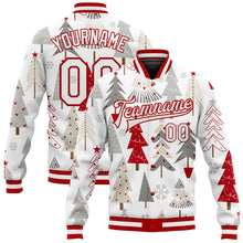Load image into Gallery viewer, Custom White White Red-Gray Christmas 3D Bomber Full-Snap Varsity Letterman Jacket