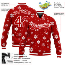 Load image into Gallery viewer, Custom Red White Christmas 3D Bomber Full-Snap Varsity Letterman Jacket