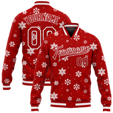 Load image into Gallery viewer, Custom Red White Christmas 3D Bomber Full-Snap Varsity Letterman Jacket