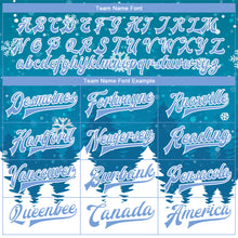 Load image into Gallery viewer, Custom Teal Light Blue-White Christmas 3D Bomber Full-Snap Varsity Letterman Jacket