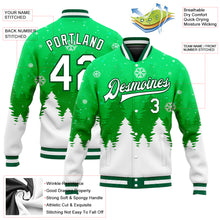 Load image into Gallery viewer, Custom Kelly Green White Christmas 3D Bomber Full-Snap Varsity Letterman Jacket