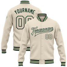 Load image into Gallery viewer, Custom Cream Cream-Green Bomber Full-Snap Varsity Letterman Jacket