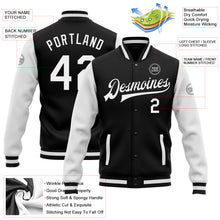 Load image into Gallery viewer, Custom Black White Bomber Full-Snap Varsity Letterman Two Tone Jacket
