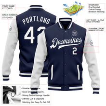 Load image into Gallery viewer, Custom Navy White Bomber Full-Snap Varsity Letterman Two Tone Jacket