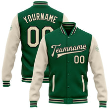 Load image into Gallery viewer, Custom Kelly Green Cream-Black Bomber Full-Snap Varsity Letterman Two Tone Jacket