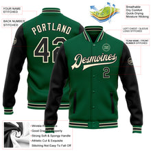 Load image into Gallery viewer, Custom Kelly Green Black-Cream Bomber Full-Snap Varsity Letterman Two Tone Jacket