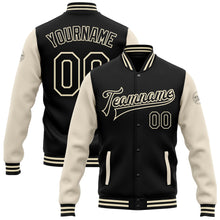 Load image into Gallery viewer, Custom Black Black-Cream Bomber Full-Snap Varsity Letterman Two Tone Jacket