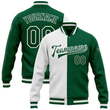 Load image into Gallery viewer, Custom White Kelly Green Bomber Full-Snap Varsity Letterman Split Fashion Jacket
