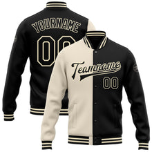 Load image into Gallery viewer, Custom Cream Black Bomber Full-Snap Varsity Letterman Split Fashion Jacket