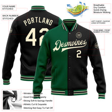 Load image into Gallery viewer, Custom Black Cream-Kelly Green Bomber Full-Snap Varsity Letterman Split Fashion Jacket