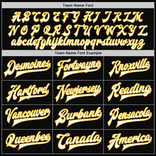 Load image into Gallery viewer, Custom Black Gold-Purple Bomber Full-Snap Varsity Letterman Split Fashion Jacket