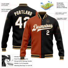 Load image into Gallery viewer, Custom Black White Texas Orange-Old Gold Bomber Full-Snap Varsity Letterman Split Fashion Jacket