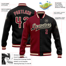 Load image into Gallery viewer, Custom Black Crimson Cream-Maroon Bomber Full-Snap Varsity Letterman Split Fashion Jacket