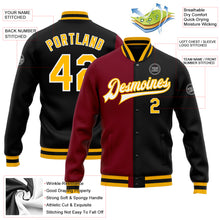 Load image into Gallery viewer, Custom Black Gold-Crimson Bomber Full-Snap Varsity Letterman Split Fashion Jacket