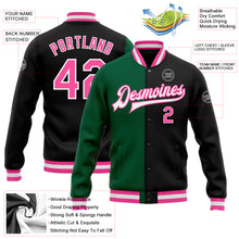 Load image into Gallery viewer, Custom Black Pink-Kelly Green Bomber Full-Snap Varsity Letterman Split Fashion Jacket