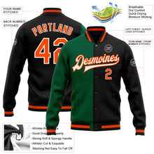 Load image into Gallery viewer, Custom Black Orange-Kelly Green Bomber Full-Snap Varsity Letterman Split Fashion Jacket