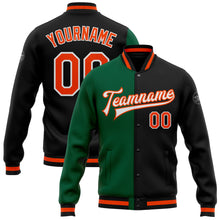 Load image into Gallery viewer, Custom Black Orange-Kelly Green Bomber Full-Snap Varsity Letterman Split Fashion Jacket