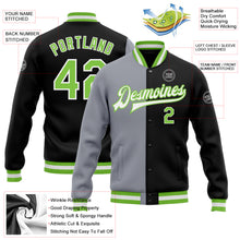 Load image into Gallery viewer, Custom Black Neon Green-Gray Bomber Full-Snap Varsity Letterman Split Fashion Jacket
