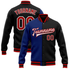 Load image into Gallery viewer, Custom Black Red-Royal Bomber Full-Snap Varsity Letterman Split Fashion Jacket