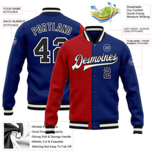 Load image into Gallery viewer, Custom Royal Black-Red Bomber Full-Snap Varsity Letterman Split Fashion Jacket