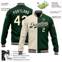Load image into Gallery viewer, Custom Green Cream-Black Bomber Full-Snap Varsity Letterman Split Fashion Jacket