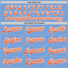 Load image into Gallery viewer, Custom Light Blue Orange-White Bomber Full-Snap Varsity Letterman Split Fashion Jacket