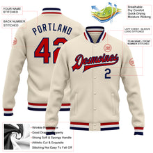 Load image into Gallery viewer, Custom Cream Red-Navy Bomber Full-Snap Varsity Letterman Jacket