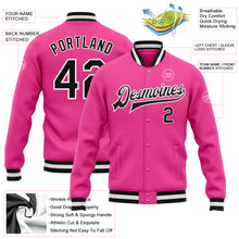 Load image into Gallery viewer, Custom Pink Black-White Bomber Full-Snap Varsity Letterman Jacket