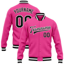 Load image into Gallery viewer, Custom Pink Black-White Bomber Full-Snap Varsity Letterman Jacket