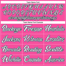 Load image into Gallery viewer, Custom Pink White Black-Light Blue Bomber Full-Snap Varsity Letterman Two Tone Jacket