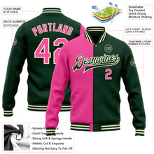 Load image into Gallery viewer, Custom Green Pink-Cream Bomber Full-Snap Varsity Letterman Split Fashion Jacket
