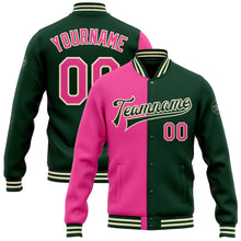 Load image into Gallery viewer, Custom Green Pink-Cream Bomber Full-Snap Varsity Letterman Split Fashion Jacket