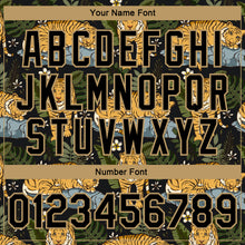Load image into Gallery viewer, Custom Black Black-Old Gold Tropical Tiger With Palms 3D Pattern Design Bomber Full-Snap Varsity Letterman Jacket