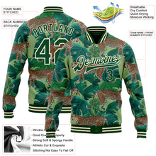 Load image into Gallery viewer, Custom Green Green-Cream Tropical Tiger With Palms 3D Pattern Design Bomber Full-Snap Varsity Letterman Jacket