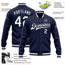 Load image into Gallery viewer, Custom Navy White Bomber Full-Snap Varsity Letterman Jacket