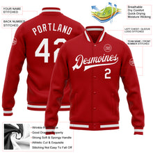 Load image into Gallery viewer, Custom Red White Bomber Full-Snap Varsity Letterman Jacket