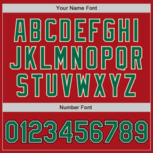 Load image into Gallery viewer, Custom Red Kelly Green Cream-Black Bomber Full-Snap Varsity Letterman Jacket