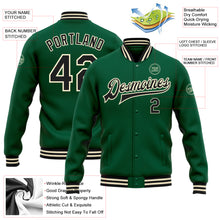 Load image into Gallery viewer, Custom Kelly Green Black-Cream Bomber Full-Snap Varsity Letterman Jacket