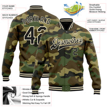 Load image into Gallery viewer, Custom Camo Black-Cream Bomber Full-Snap Varsity Letterman Salute To Service Jacket