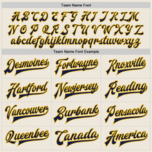 Load image into Gallery viewer, Custom Cream Navy-Gold Bomber Full-Snap Varsity Letterman Jacket
