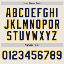 Load image into Gallery viewer, Custom Cream Navy-Gold Bomber Full-Snap Varsity Letterman Jacket