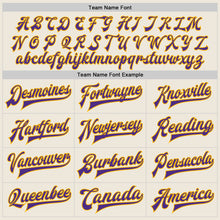 Load image into Gallery viewer, Custom Cream Purple-Gold Bomber Full-Snap Varsity Letterman Jacket