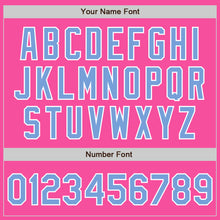 Load image into Gallery viewer, Custom Pink Light Blue-White Bomber Full-Snap Varsity Letterman Jacket